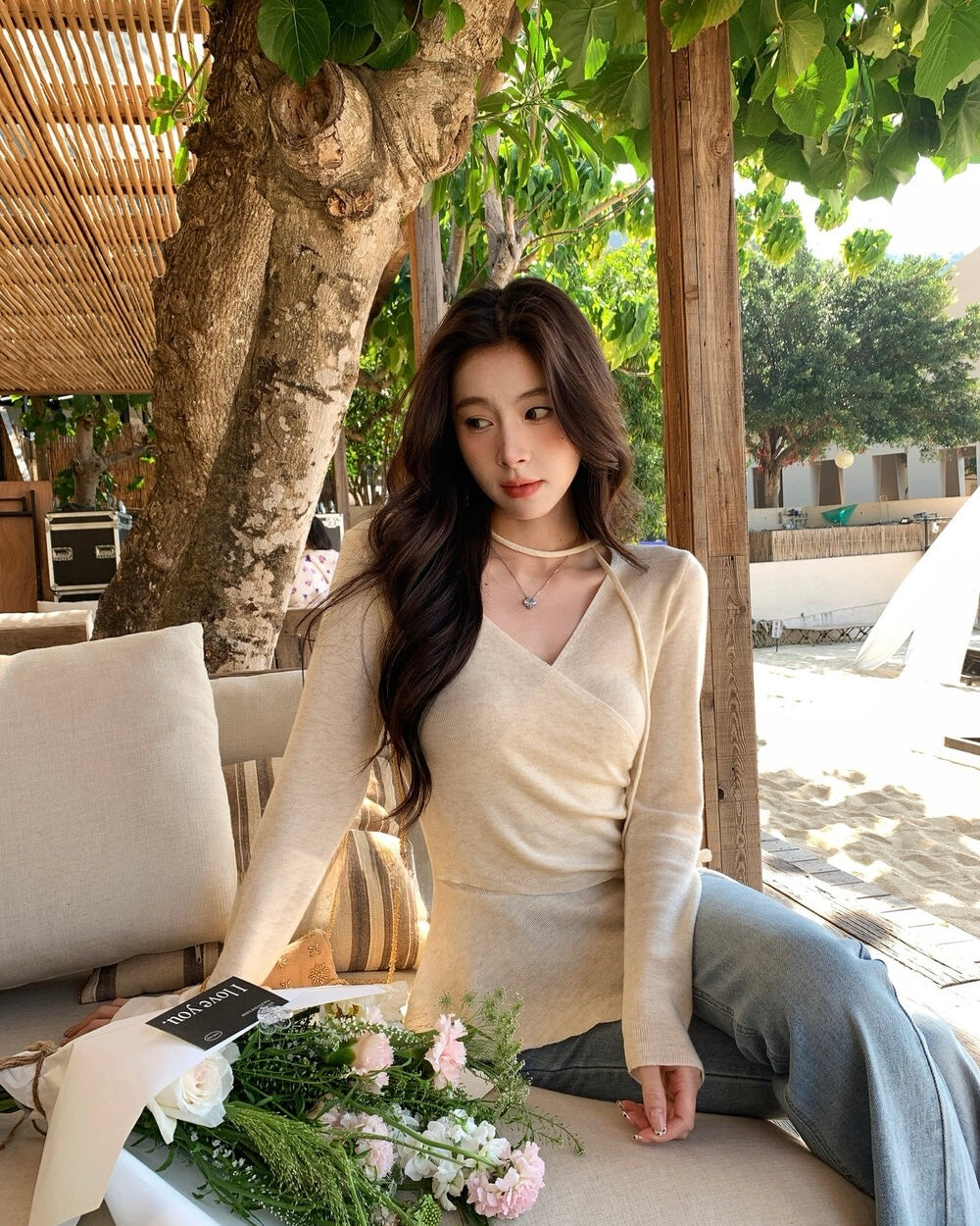Wrap-Front Peplum Knit Top