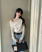 Asymmetrical Cowl-Neck Knit Top