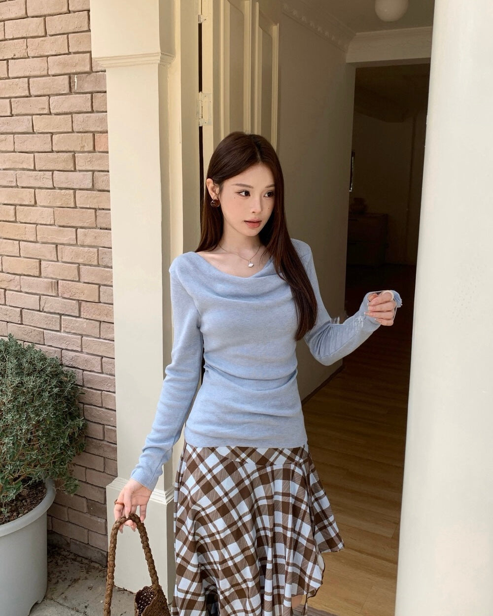 Asymmetrical Cowl-Neck Knit Top