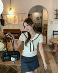 Sailor Collar Ribbed Knit Top