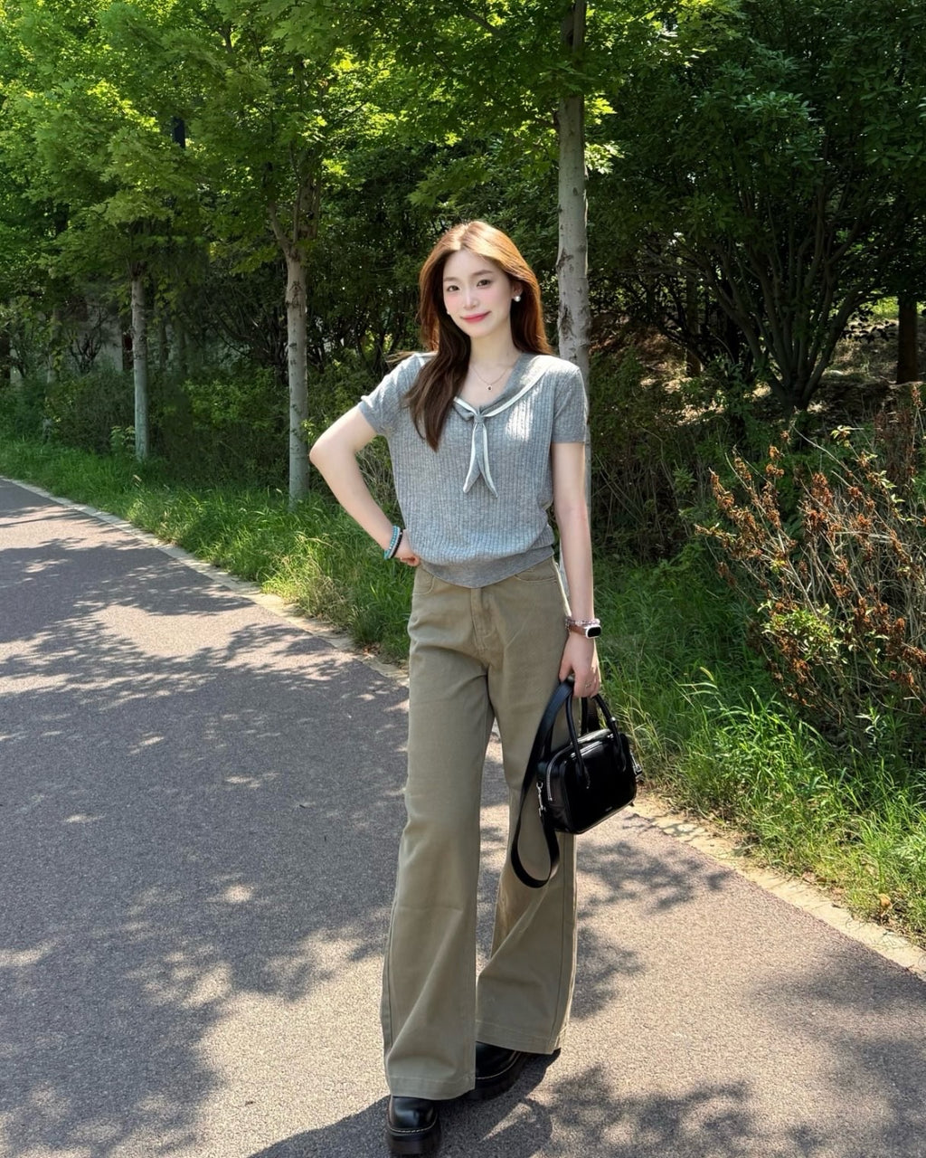 Sailor Collar Ribbed Knit Top