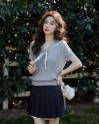 Sailor Collar Ribbed Knit Top