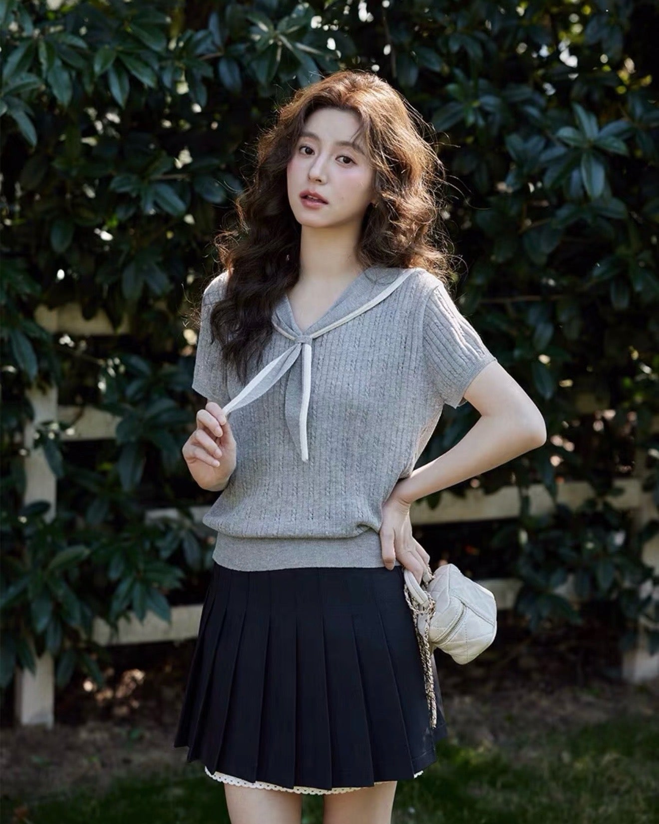 Sailor Collar Ribbed Knit Top