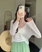 Lace-Trim Ribbed Cardigan