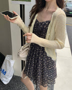 Lace-Trim Ribbed Cardigan