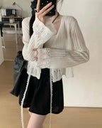Lace-Hem Crochet Cardigan