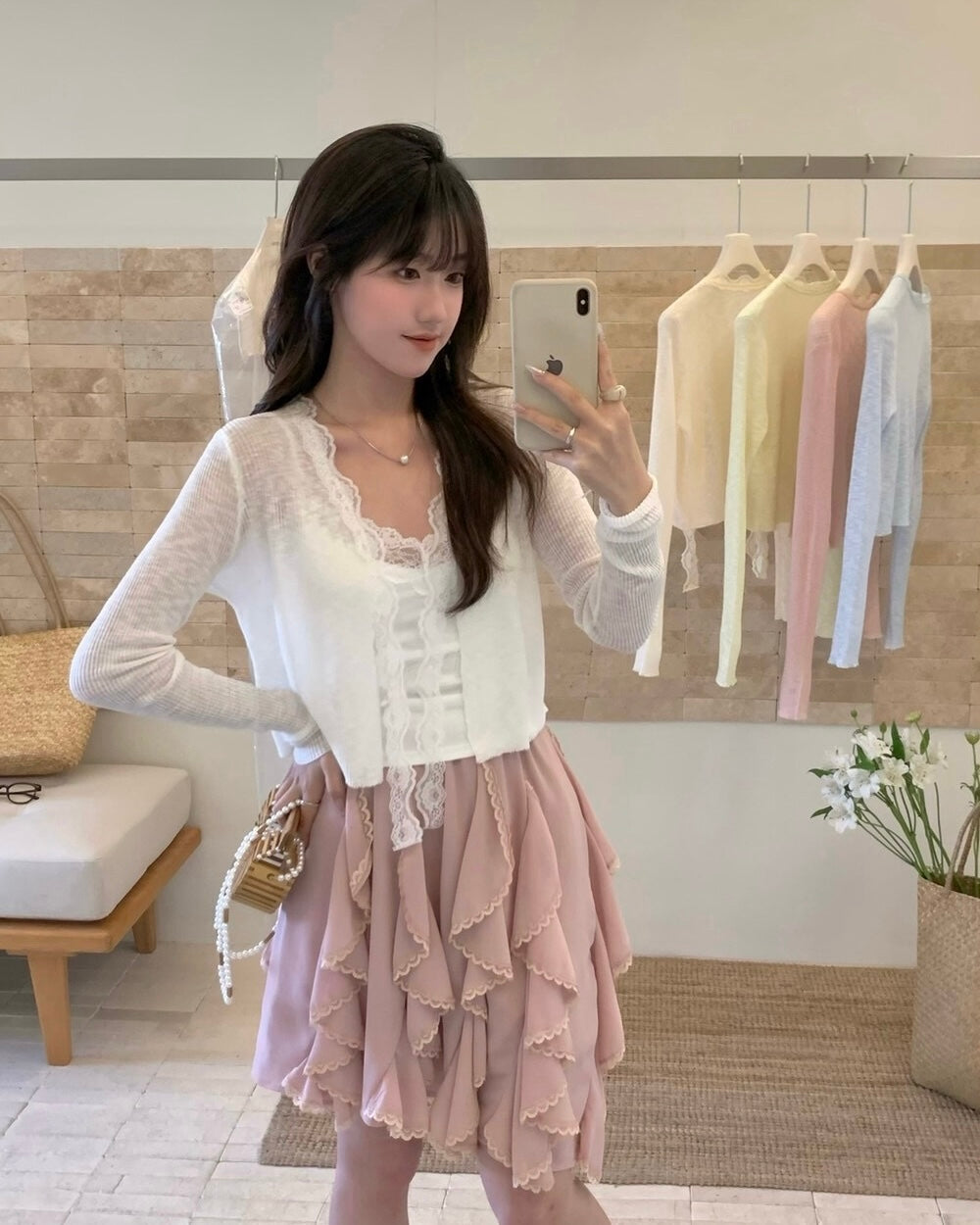 Lace-Panel Knit Cardigan