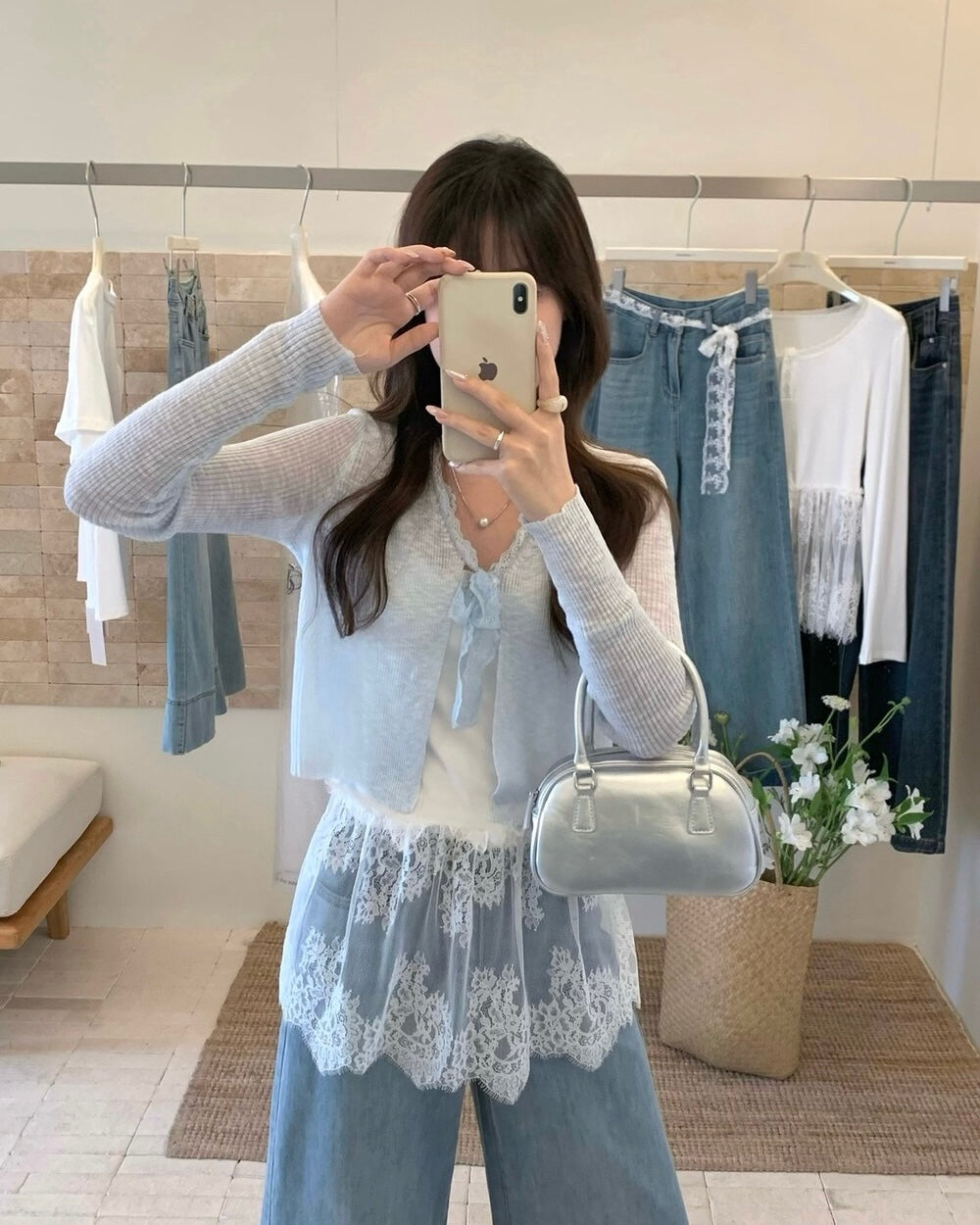 Lace-Panel Knit Cardigan