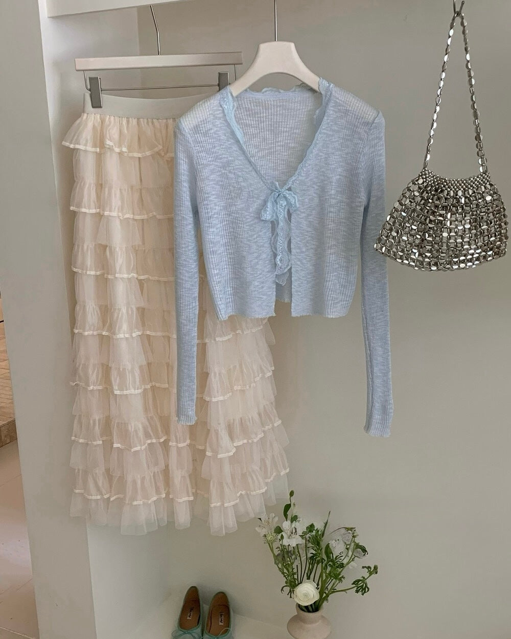 Lace-Panel Knit Cardigan
