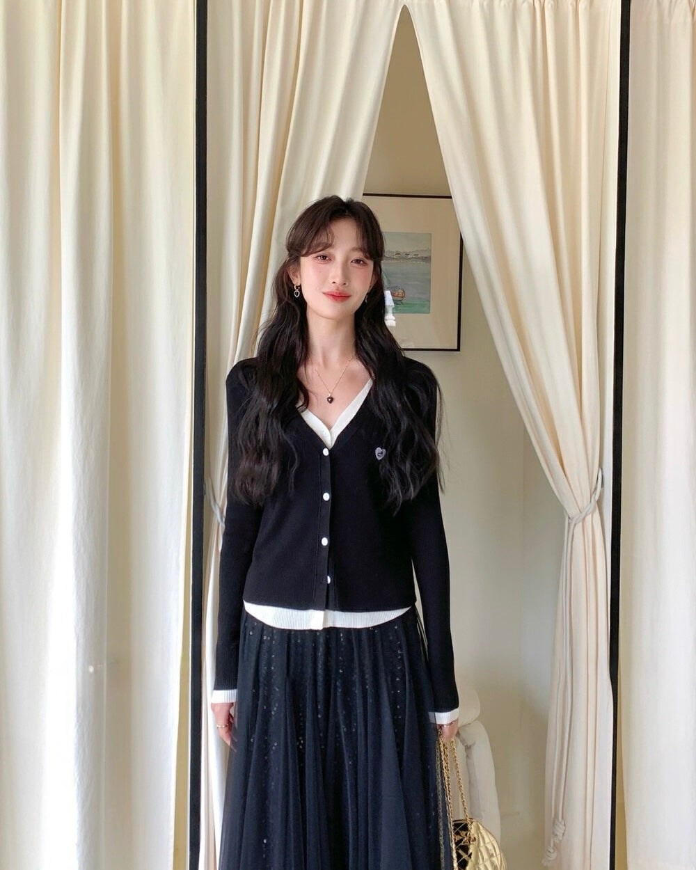 Layered-Look Knit Cardigan