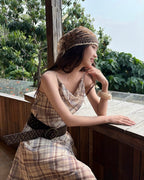 Asymmetric Plaid Slip Dress