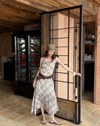 Asymmetric Plaid Slip Dress