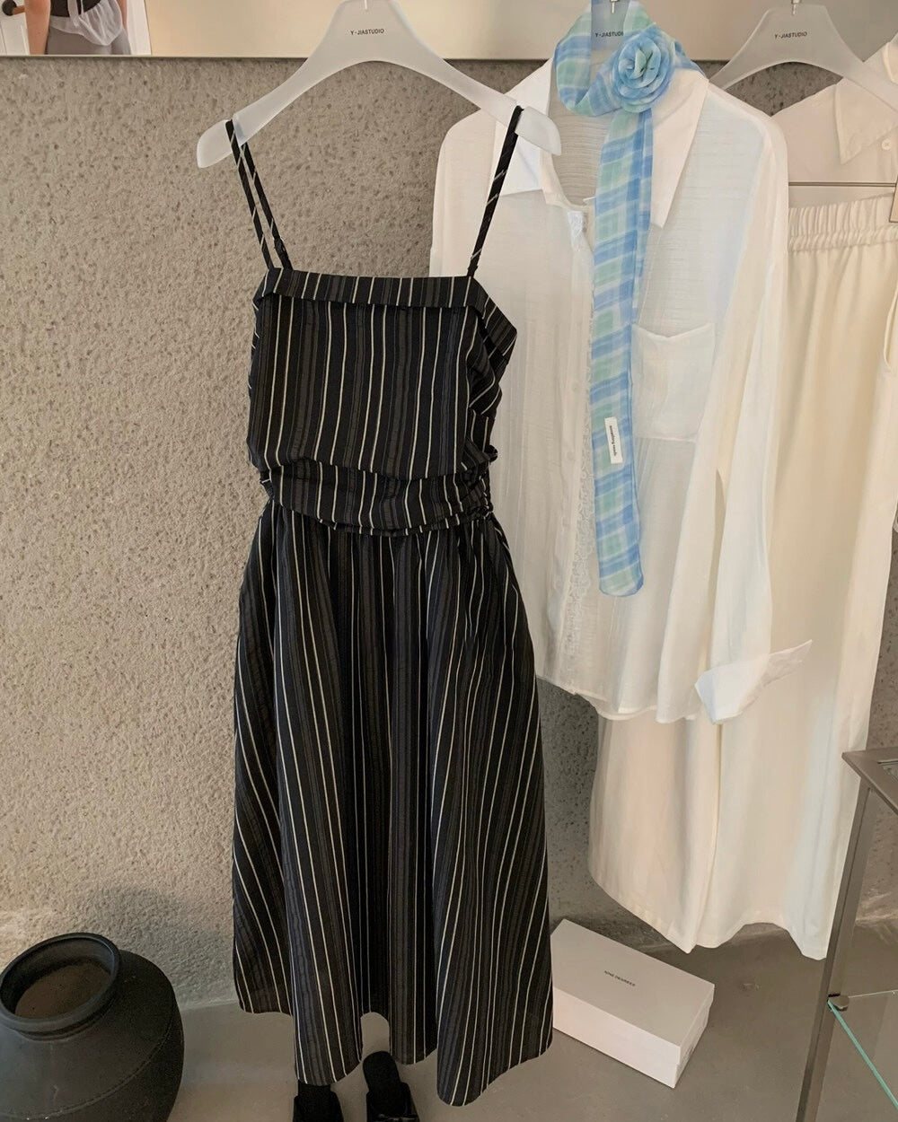 Striped Smocked Midi Dress