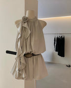 Bubble Hem Mini Dress with Belt