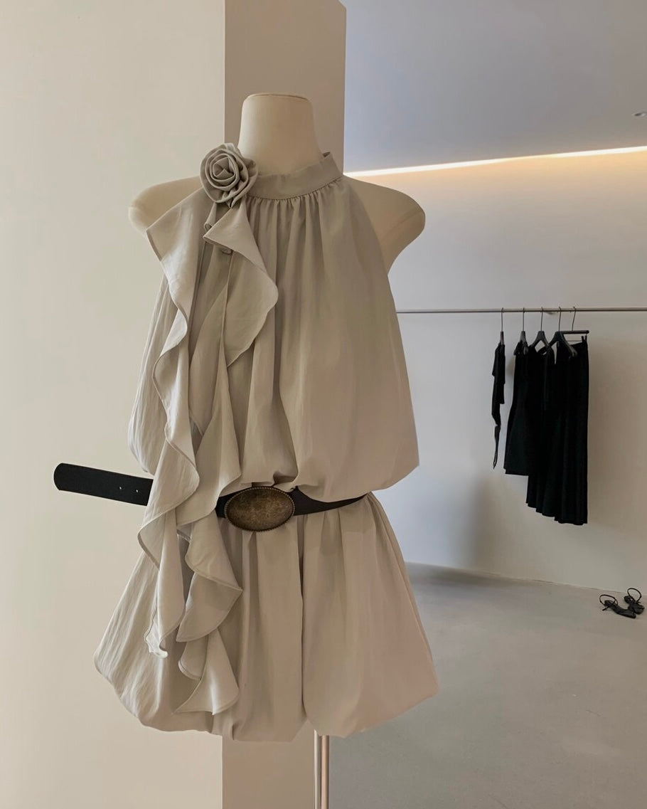 Bubble Hem Mini Dress with Belt