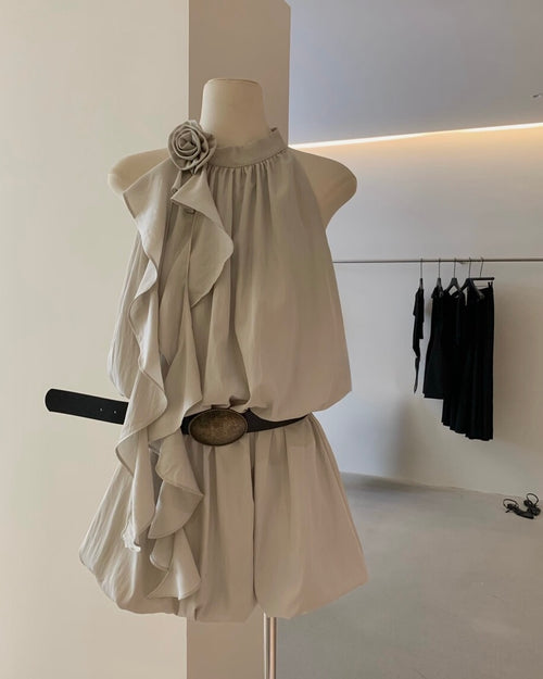 Bubble Hem Mini Dress with Belt