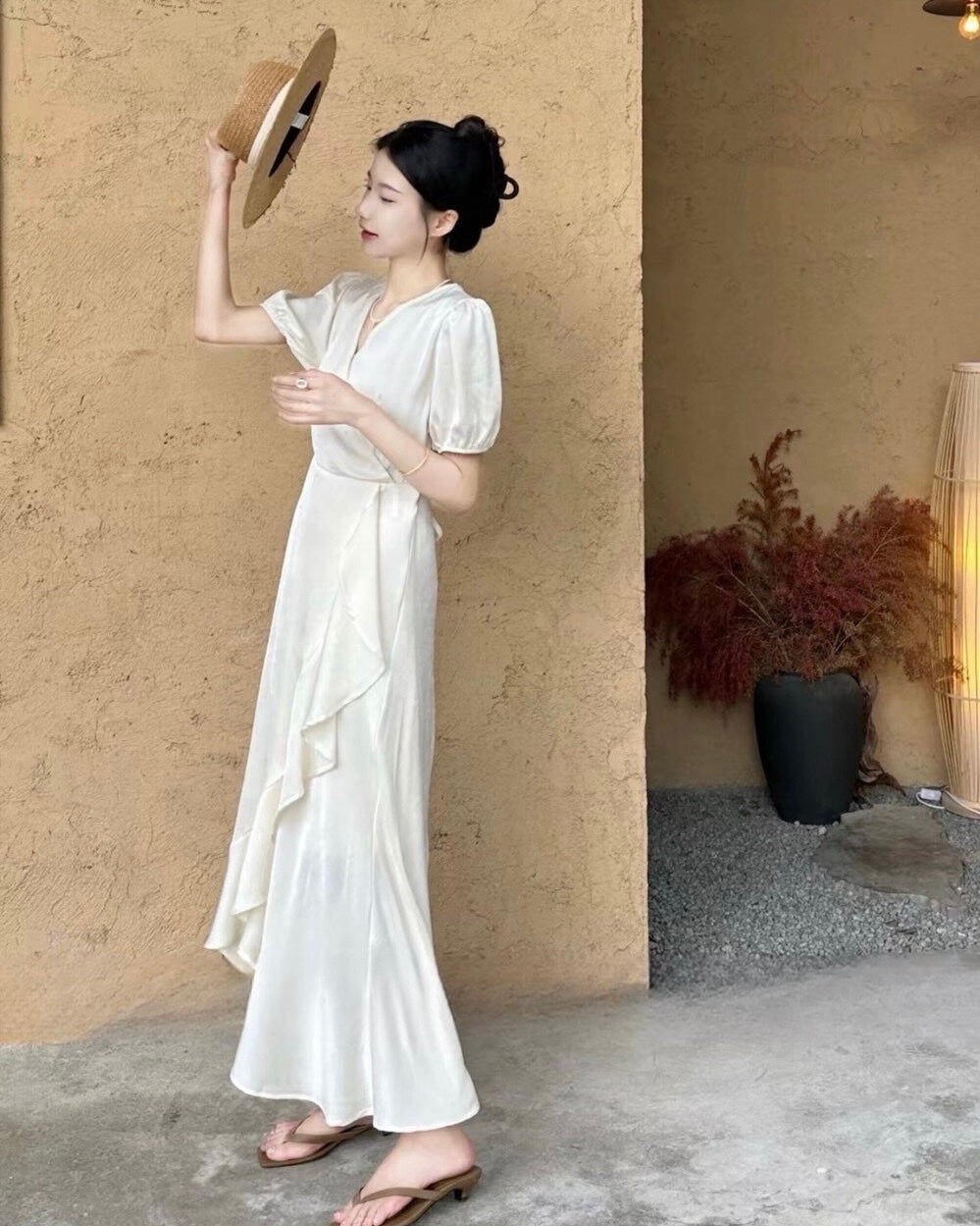 Asymmetric Tie-Back Slit Dress