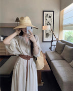 Loose Half-Sleeve Dress with Belt and Inner Slip