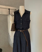 Sleeveless Denim Top & Wide Leg Pants Set