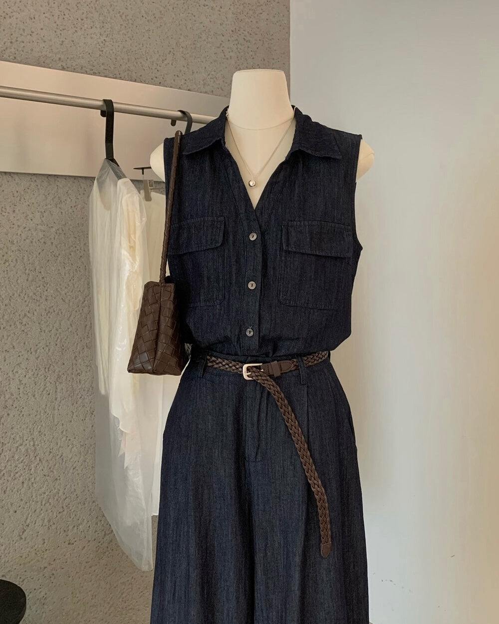 Sleeveless Denim Top & Wide Leg Pants Set