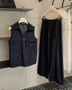 Sleeveless Denim Top & Wide Leg Pants Set
