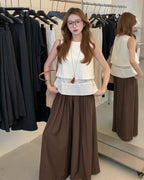 Lace Panel Mock Two-Piece & Wide Leg Pants Set