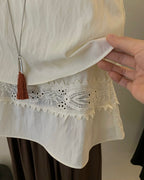 Lace Panel Mock Two-Piece & Wide Leg Pants Set