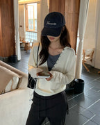 Mock Two-Piece Knit Hoodie with Button-Front Detail