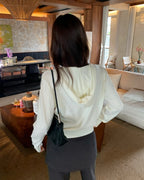 Mock Two-Piece Knit Hoodie with Button-Front Detail
