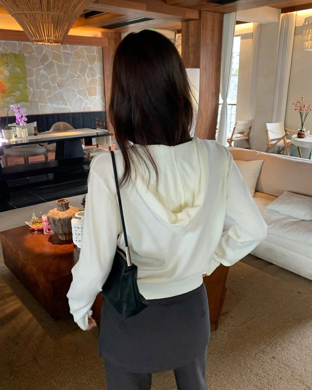 Mock Two-Piece Knit Hoodie with Button-Front Detail