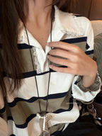 Lace-Trim Striped Polo Shirt with Oversized Fit