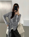Tie-Waist Button-Front Long-Sleeve Top