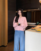 Cropped Snap-Button Sweatshirt Jacket