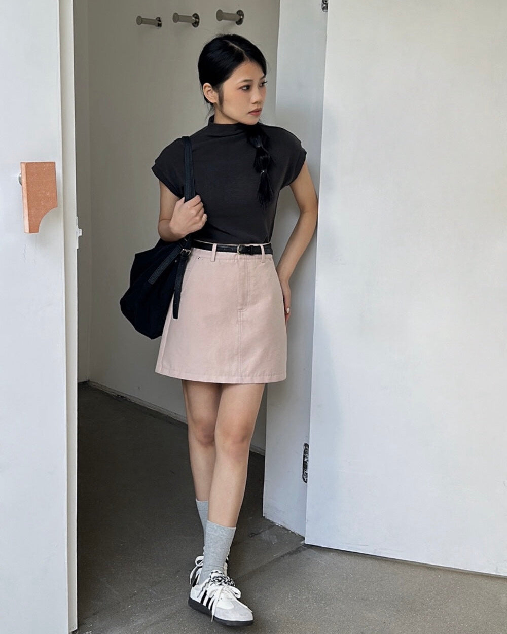 Belted Denim Mini Skirt